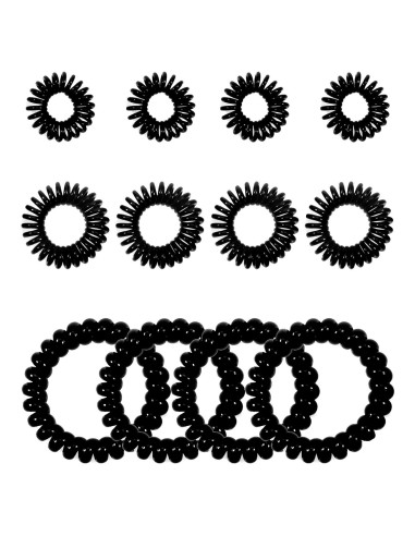 12 Tiras de Cabello Espirales Negras TUUXI - 3 Tamaños