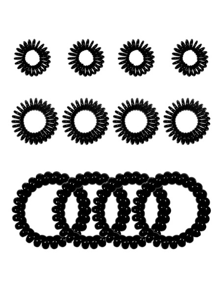 12 Tiras de Cabello Espirales Negras TUUXI - 3 Tamaños