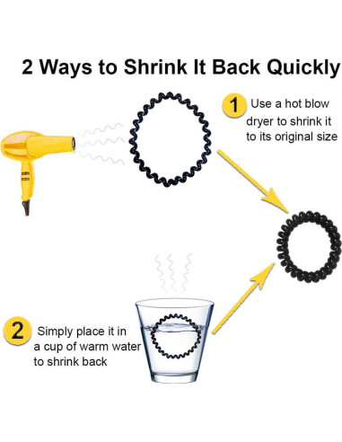 12 Tiras de Cabello Espirales Negras TUUXI - 3 Tamaños