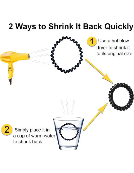 12 Tiras de Cabello Espirales Negras TUUXI - 3 Tamaños