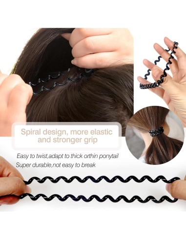 12 Tiras de Cabello Espirales Negras TUUXI - 3 Tamaños