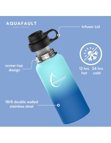 Botella Infusora Aquafault 32oz Acero Inoxidable Azul