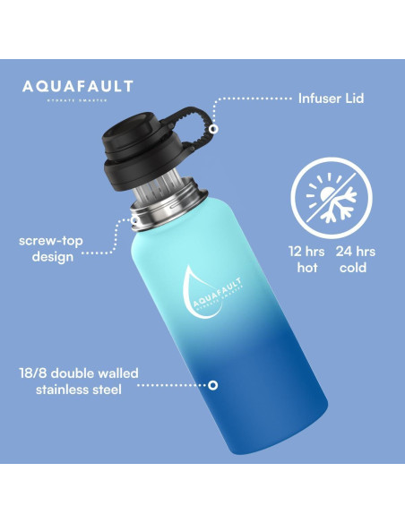 Botella Infusora Aquafault 32oz Acero Inoxidable Azul