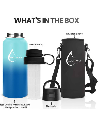 Botella Infusora Aquafault 32oz Acero Inoxidable Azul