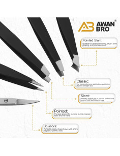 Juego de Pinzas de Precisión AWAN BRO 5 Piezas Acero Inoxidable 2