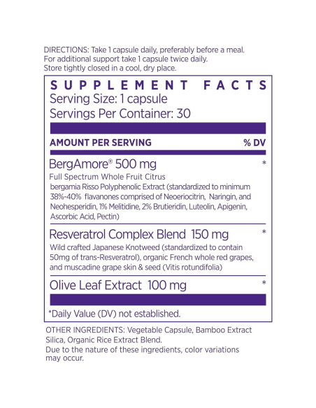 Suplemento de Bergamota Cítrica NAOMI 500mg + Resveratrol 30 Cápsulas Suplemento de Bergamota Cítrica NAOMI 500mg + Resveratrol 30 Cápsulas