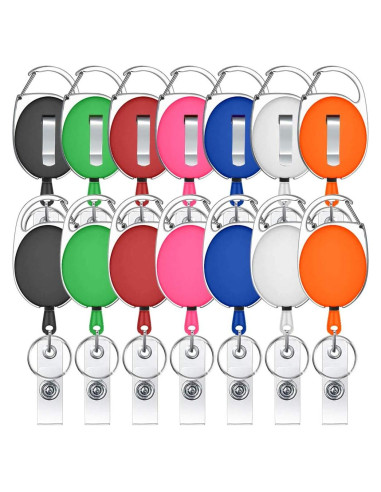 14 Portatarjetas Retráctiles Viaky con Clips y Cuerda 60cm