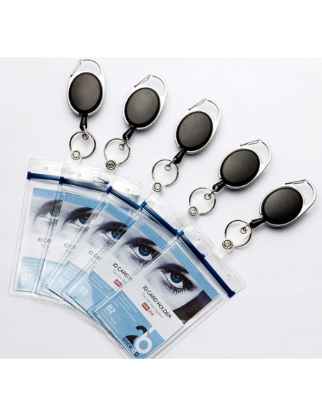 14 Portatarjetas Retráctiles Viaky con Clips y Cuerda 60cm