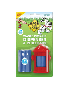Dispensador de bolsas para desechos de perros Bags on Board rojo con 30 bolsas