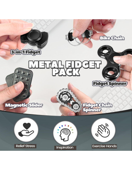 5 Juguetes Antiestrés Metálicos Chilvil para Adultos y Adolescentes