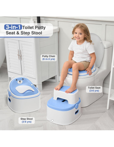 Inodoro de Entrenamiento 3 en 1 para Niños Azul - Antideslizante