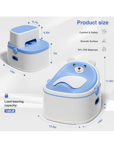 Inodoro de Entrenamiento 3 en 1 para Niños Azul - Antideslizante