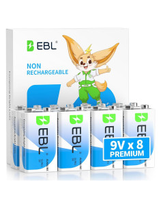 Baterías Alcalinas EBL 9V Paquete de 8 - Larga Duración