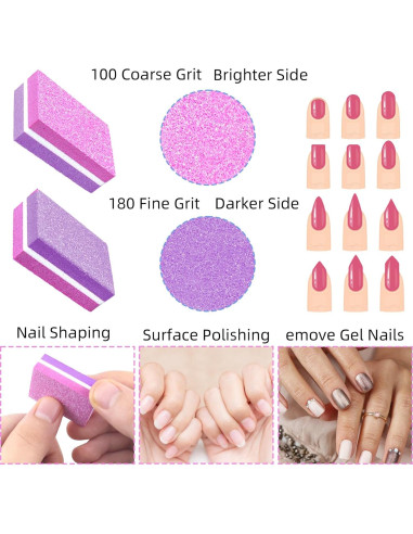 50 Esponjas Pulidoras de Uñas TKYZMS 100/180 Grit Rosa-Púrpura