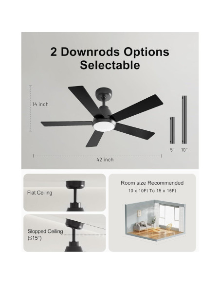 Ventilador de Techo CubiCubi 106.68 cm Negro con Luz y Control Remoto