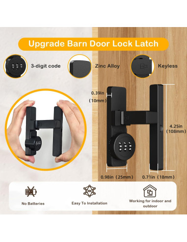 Cerradura de Puerta de Establo MSR605 Sin Llave 3 Dígitos Negra