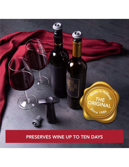 Vacu Vin Conservador de Vino al Vacío con 4 Tapones - Negro