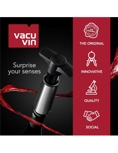Vacu Vin Conservador de Vino al Vacío con 4 Tapones - Negro