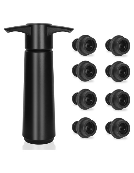 Bomba de Vino Philorn con 8 Tapones Reutilizables Negro