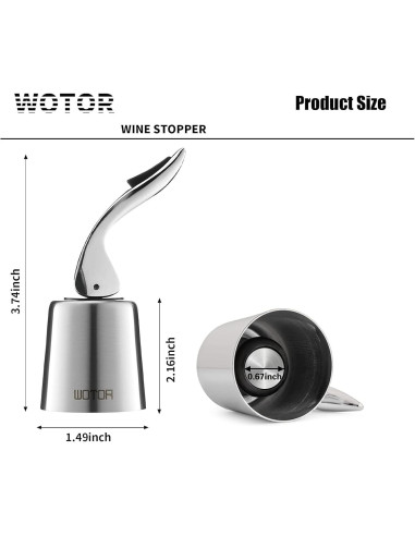 Tapones de Vino WOTOR de Acero Inoxidable y Silicona - 2 Unidades