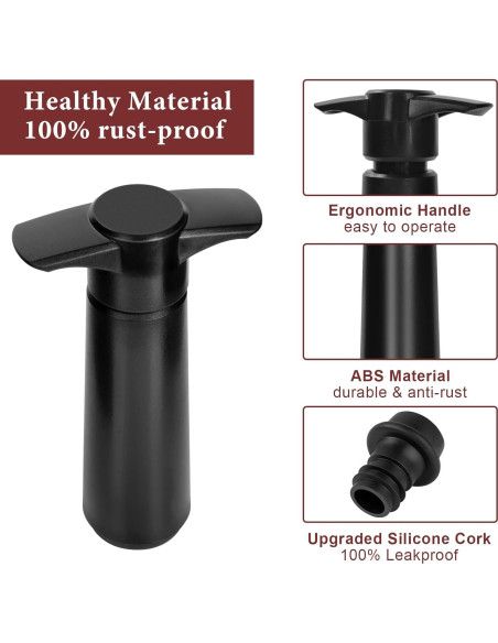 Bomba de Vino Philorn con 8 Tapones Reutilizables Negro