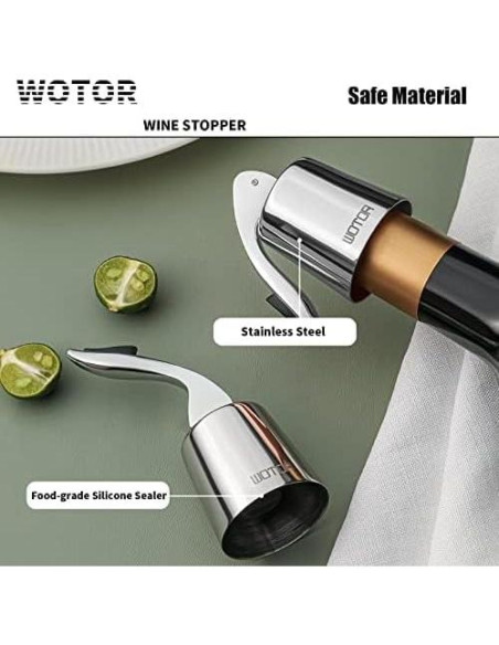 Tapones de Vino WOTOR de Acero Inoxidable y Silicona - 2 Unidades