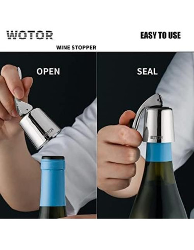 Tapones de Vino WOTOR de Acero Inoxidable y Silicona - 2 Unidades