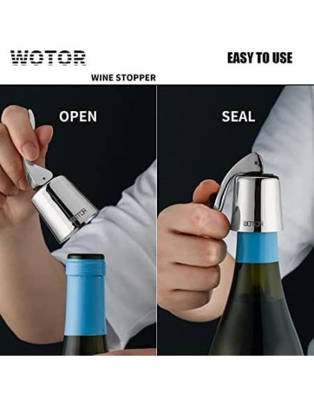 Tapones de Vino WOTOR de Acero Inoxidable y Silicona - 2 Unidades