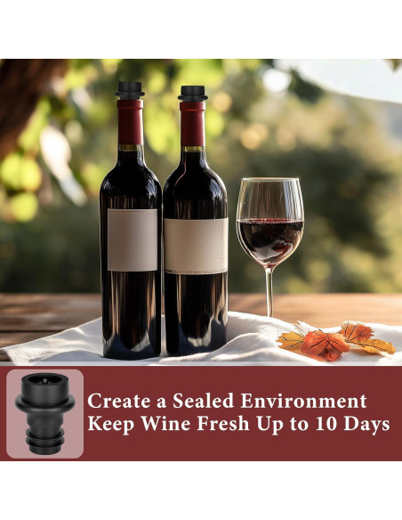 Bomba de Vino Philorn con 8 Tapones Reutilizables Negro