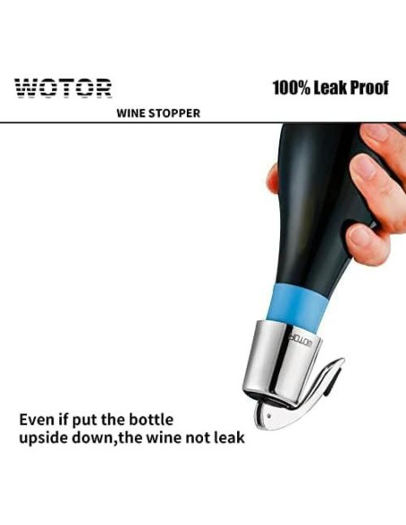Tapones de Vino WOTOR de Acero Inoxidable y Silicona - 2 Unidades