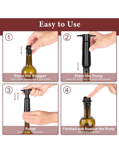 Bomba de Vino Philorn con 8 Tapones Reutilizables Negro