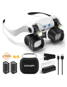 Lupa de diadema COYLAPY con luz y 5 lentes intercambiables