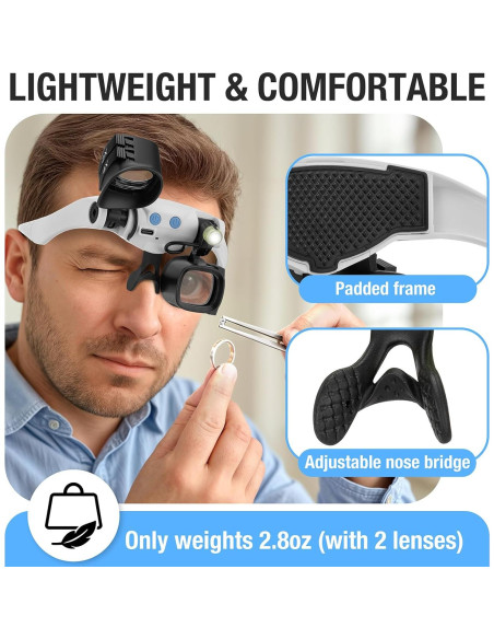 Lupa de diadema COYLAPY con luz y 5 lentes intercambiables
