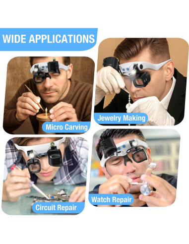 Lupa de diadema COYLAPY con luz y 5 lentes intercambiables