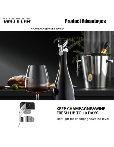 Tapones de Vino y Champagne WOTOR de Acero Inoxidable - 2 Paquete