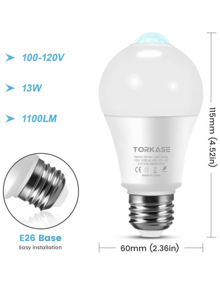 Bombillas LED TORKASE con Sensor de Movimiento 13W 2Pack Bombillas LED TORKASE con Sensor de Movimiento 13W 2Pack