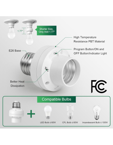 Portalámparas Inalámbrico Treewell E26/E27 con Control Remoto 200FT