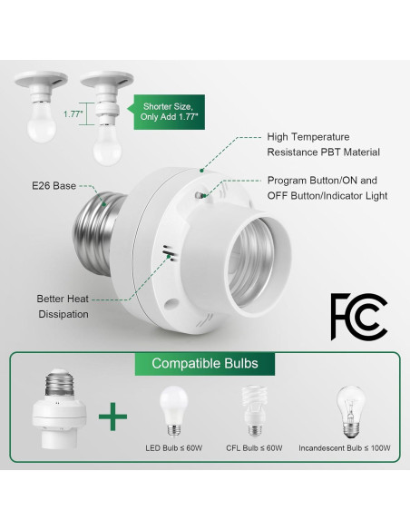 Portalámparas Inalámbrico Treewell E26/E27 con Control Remoto 200FT