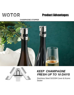 Tapones de Champagne WOTOR Acero Inoxidable 2 Piezas A Prueba de Fugas 2