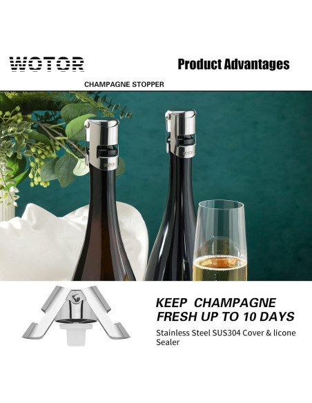 Tapones de Champagne WOTOR Acero Inoxidable 2 Piezas A Prueba de Fugas