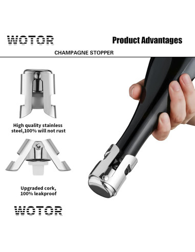 Tapones de Champagne WOTOR Acero Inoxidable 2 Piezas A Prueba de Fugas