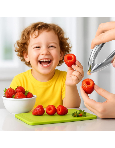 Herramienta 6-en-1 para Despalillar Fresas y Corar Frutas - Acero Inoxidable