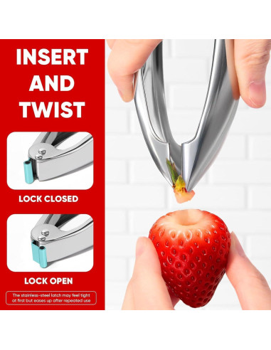 Herramienta 6-en-1 para Despalillar Fresas y Corar Frutas - Acero Inoxidable