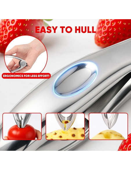 Herramienta 6-en-1 para Despalillar Fresas y Corar Frutas - Acero Inoxidable