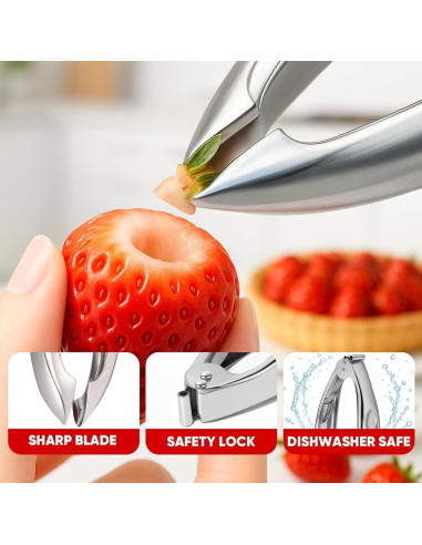 Herramienta 6-en-1 para Despalillar Fresas y Corar Frutas - Acero Inoxidable