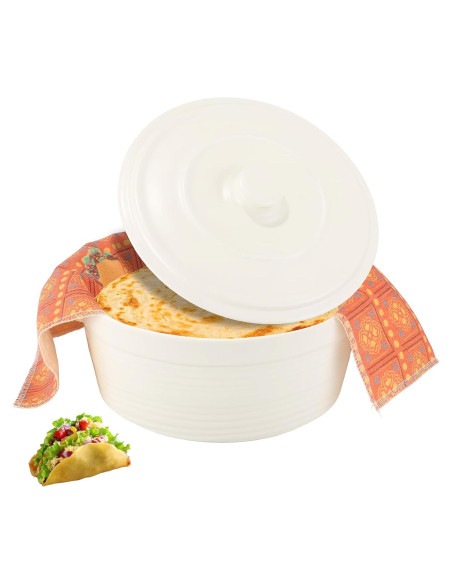 Calentador de Tortillas de Porcelana Hlimior 21.6 cm Blanco