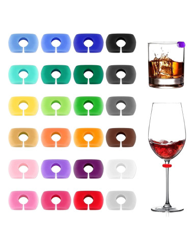 24 Marcadores de Silicona para Copas de Vino Multicolores