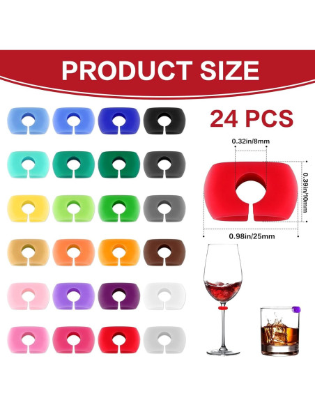 24 Marcadores de Silicona para Copas de Vino Multicolores