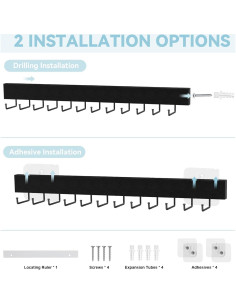 Soporte de Corbatas de Pared HOMEBROS Negro 2 Piezas 37.1x4.6cm 2