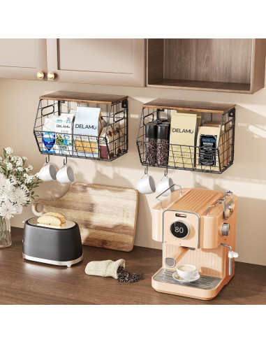 Cesta de Frutas Apilable Delamu 2 Paquete con Tapa de Madera